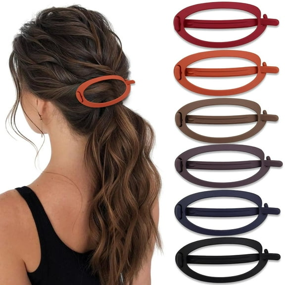 6 Pcs French Hair Barrette Clip Oval Hair Clips for Women Girls Hair Flexible Ponytail Strong Grip Matte Hairpin