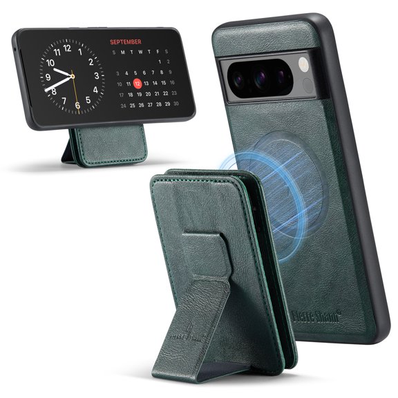 Wallet Case for Google Pixel 7 Pro, Removable Magnetic Back Cover Compatible with MagSafe, Premium PU Leather Slim Shockproof Phone Case with Detachable Card Holder Kickstand,Green