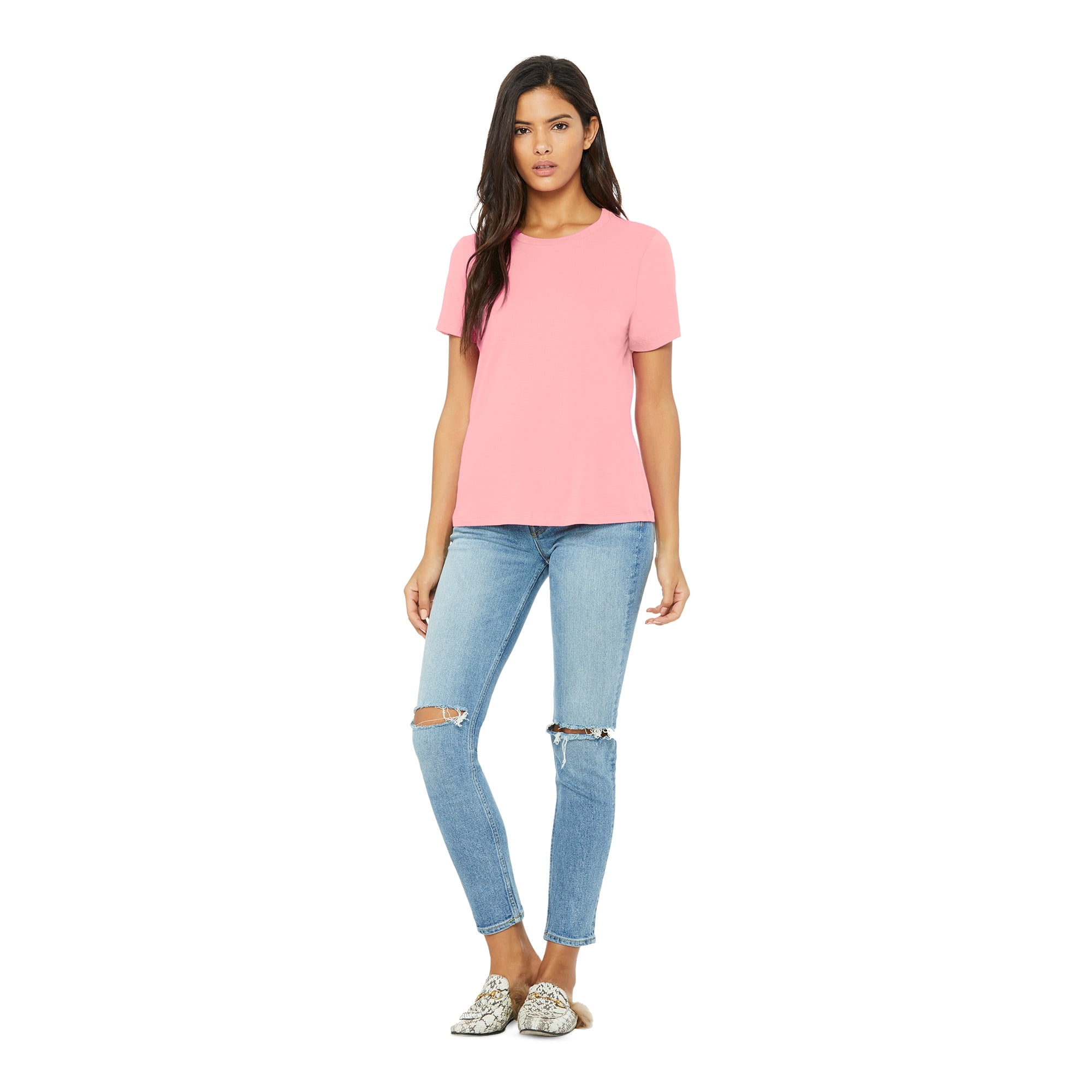 BELLA+CANVAS Women's Relaxed Crew Neck T-Shirt for Crafting, Pink, Large