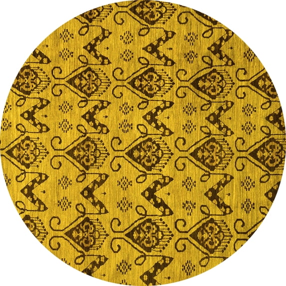 Ahgly Company Indoor Round Abstract Yellow Modern Area Rugs, 8' Round