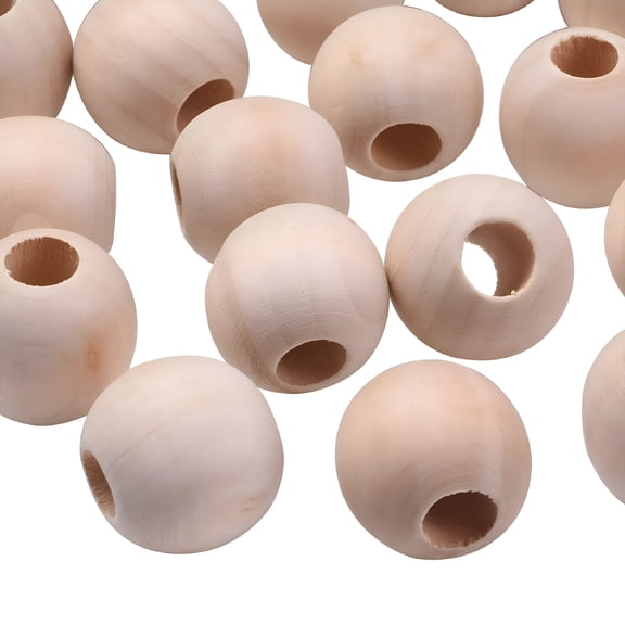 CCOCC Large Hole Unfinished Wood Beads Natural Wooden Loose Beads Spacer Beads Macrame Beads Lead Free Round Sandy Brown 24x21mm Hole: 9mm