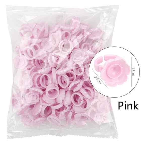 100pcs Organizer Supplies Tools for Eyelash Extensions Beauty Accessories Makeup Tool Kits Glue Rings Ring Holder Grafting Suits Organizer Supplies PINK