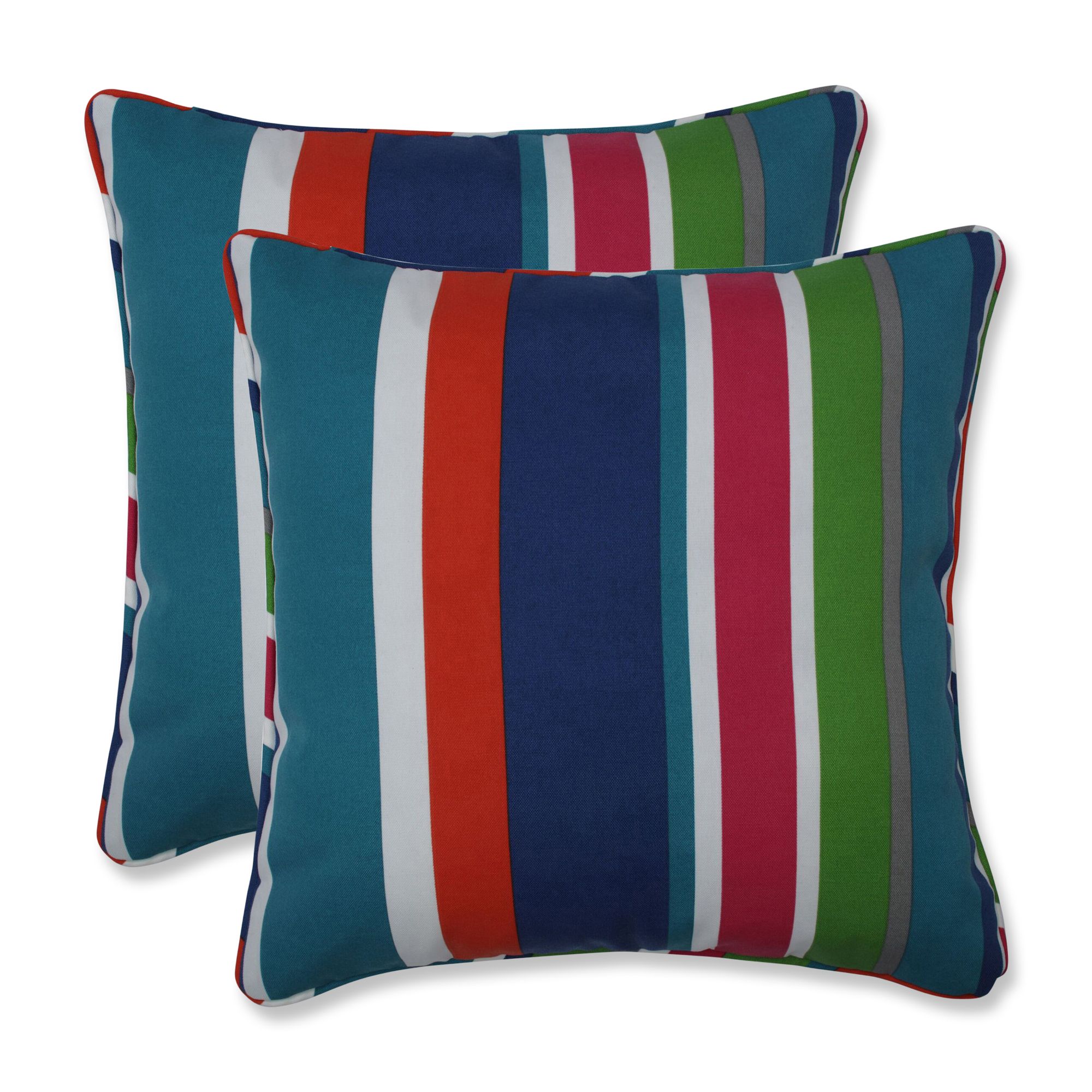 Set of 2 Blue and Green Striped UV Resistant Outdoor Patio Square Floor