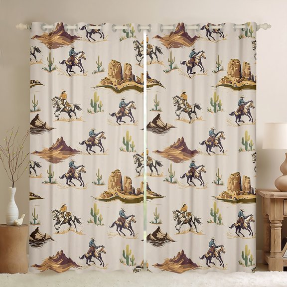 Homewish Western Cowboys Curtains Pack of 2 (42x84 Each) for Adults Female Men,Botanical Cactus Curtains Blackout,Vintage Aesthetic Bedroom Curtains,Super Cozy Room Decor