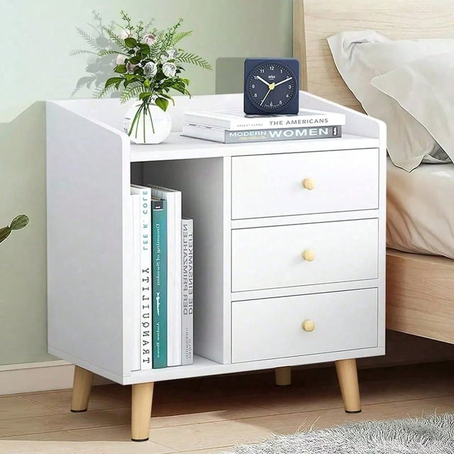 Mesita de Noche Multifuncional Muebles con 3 Cajones y Estante de Almacenamiento, Mesa Auxiliar, Gabinete de Noche para Dormitorios, Sofás, Camas, Oficinas