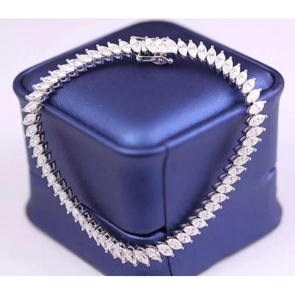 8 Ct Marquise Cut White Moissanite Tennis Bracelet 14k White Gold Plated