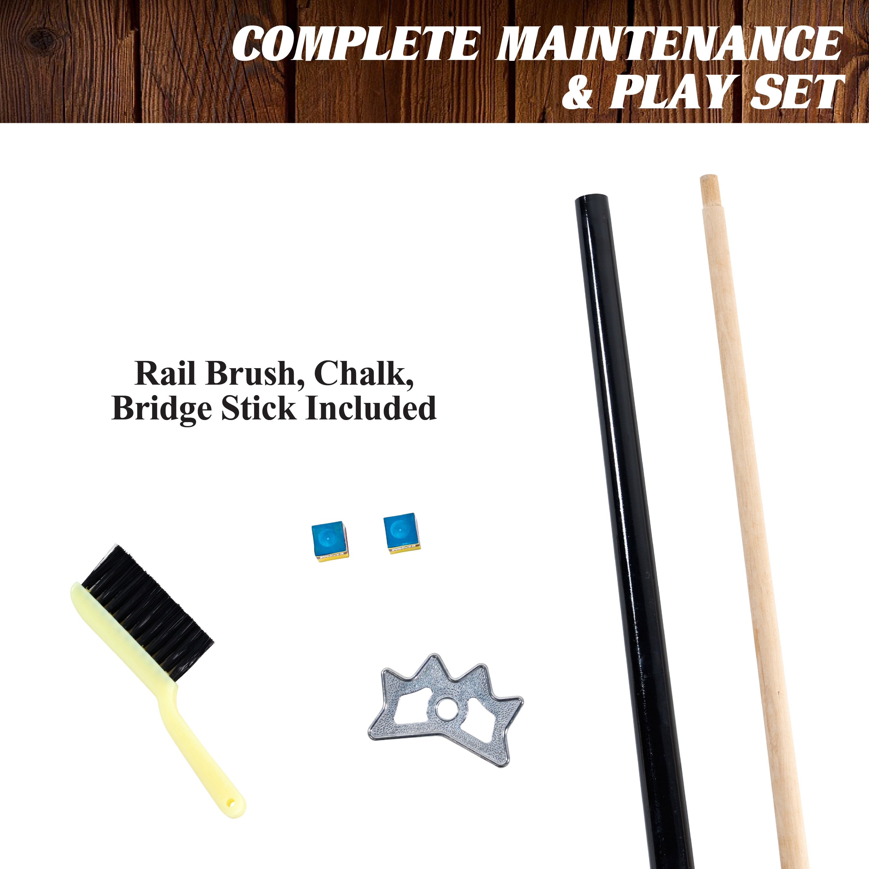 24-Piece Pool Table Kit with 57 Inch 2-Piece Cue Sticks, 16-Piece 2 1/4 Inch Ball Set, Rack, Bridge Stick, Brush, Chalk by Barrington Billiards