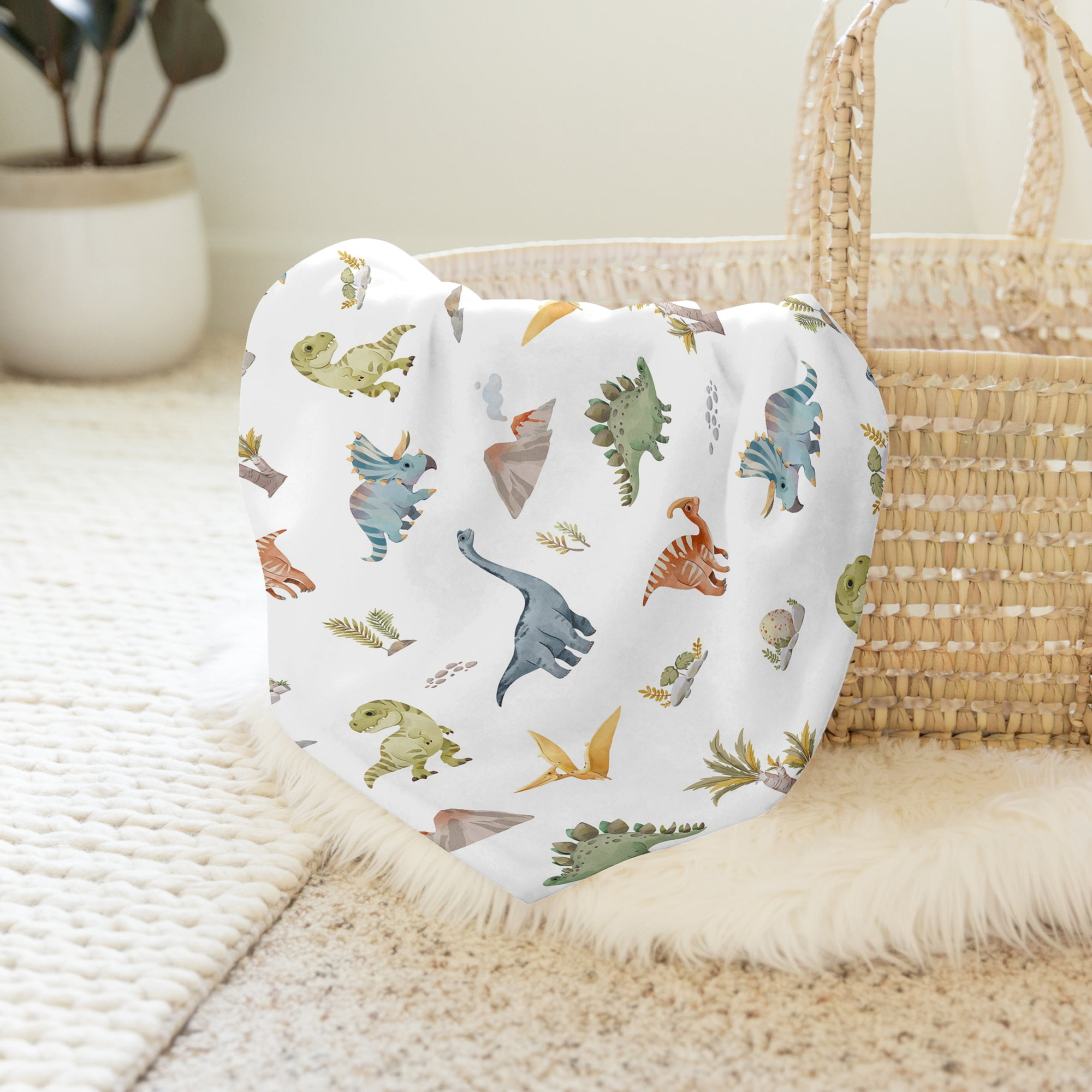 Sweet Jojo Designs Watercolor Dinosaur Dino Boy Swaddle Blanket