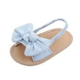 thumbnail image 2 of CUZIBR Toddler Baby Girls Sandals Cute Bow Open Toe Elastic Strap Floor Barefoot Non- Walkers Sandals Flat Soles Summer Lightweight Comfortable Casual Footwear Princess Dailywear,Blue,0-6 Months, 2 of 6