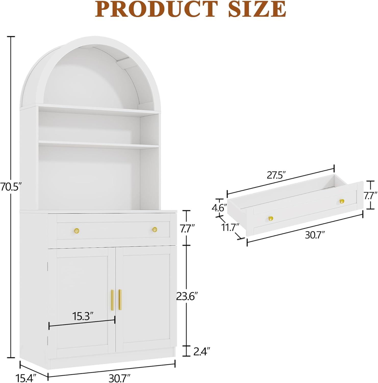 Pipleo 71" Tall Arched Kitchen Pantry Cabinet, Modern Kitchen Storage Cabinets with Hidden Drawer and Spacious Countertop, Wooden Storage Pantry Cabinet for Living Room, Dining Room