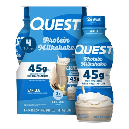 Quest Protein Milkshake, Vanilla Flavor, High Protein, Low Sugar, 14fl oz, 4 Count