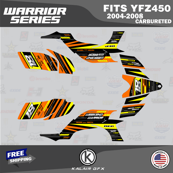 Kalair GFX Graphics Kit for Yamaha ATV YFZ 450 Carburator (2004-2008) Warrior Series