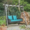 thumbnail image 3 of Gymax 2-Person Patio Hanging Porch Swing Rattan 800LBS Swing Bench w/ Turquoise Cushions, 3 of 10