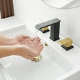 thumbnail image 3 of 8 in. Waterfall Widespread 2-Handle 3 Holes Bathroom Faucet With Metal Drain in Spot Resist Black Gold, 3 of 11