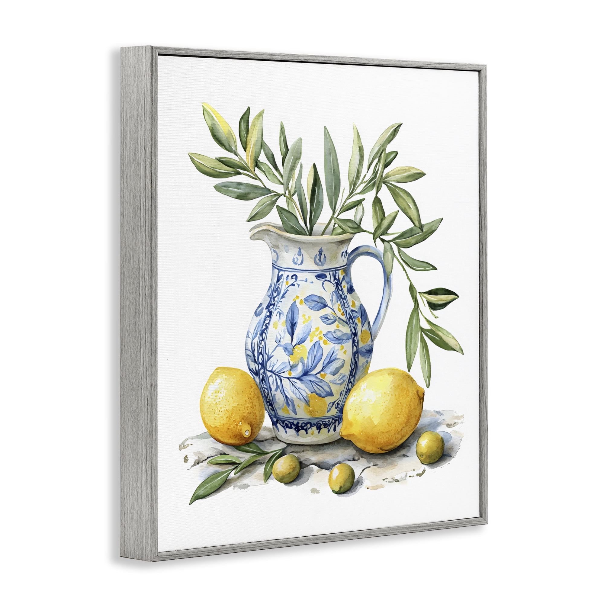 Stupell Industries Lemon & Olive Branch Still Life Gray Framed Giclee Art, design by LSR Design Studio