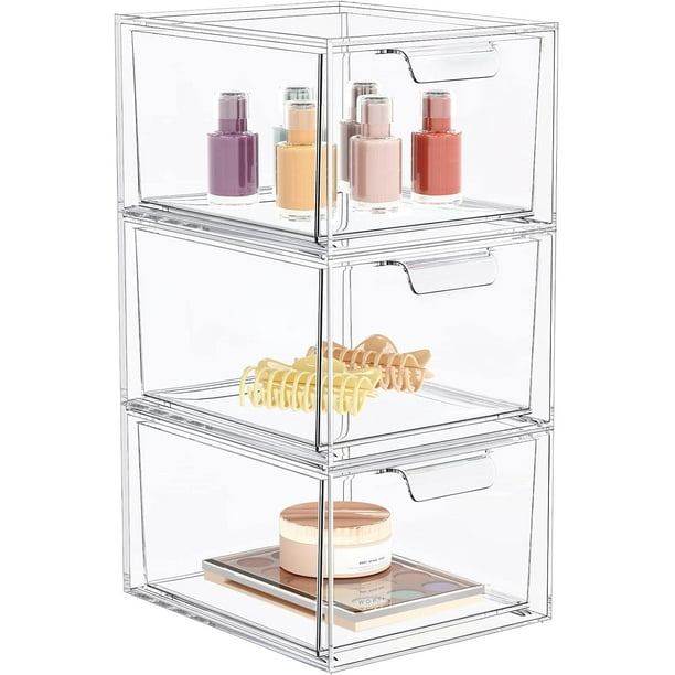 Organizador de maquillaje SpaceHacks, apilable, paquete de 3 unidades, acrílico transparente