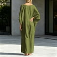 thumbnail image 4 of Uscallm Women Plus Size Maxi Dresses Long Sleeve Round Neck Loose Flowy Boho Casual Solid Party Dresses for Women, Army Green 3XL, 4 of 5