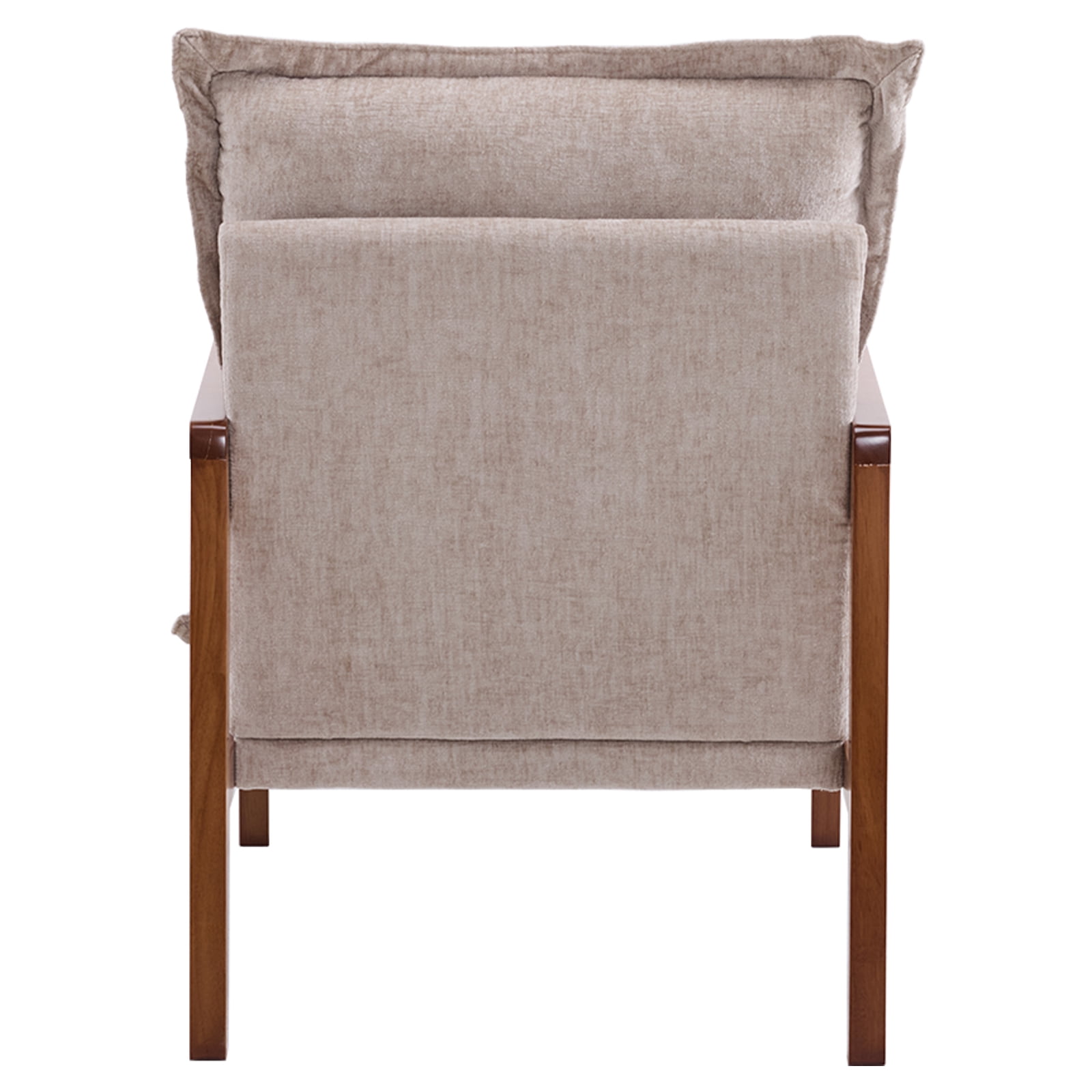 Cloud Shaped Indoor Leisure Chair with Solid Wood Armrest, Chenille Fabric Accent Chair with Lumbar Pillow, Khaki