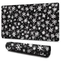 Long Mouse Pads for Desk,Black Christmas Snowflake Pattern Desk Mats on Top Of Desks, Desk Mouse Pad Extra Large with 3mm Non-Slip Base and Stitched Edge for Gaming,Office,Work,Home 47.3x23.6in