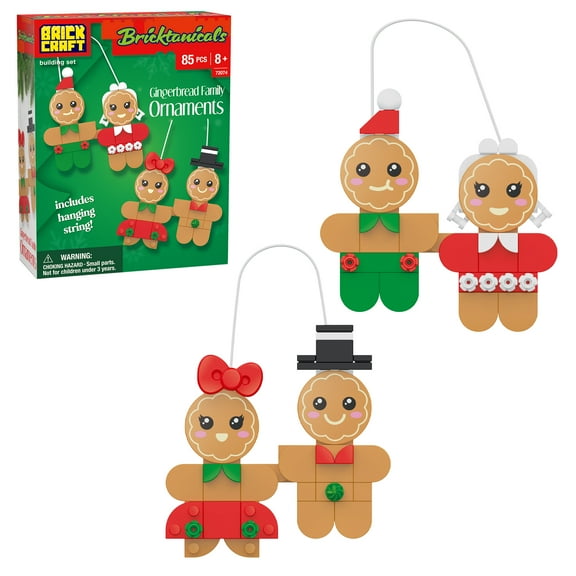 Brickcraft Bricktanicals Gingerbread Family Ornaments Building Kit (85-Piece Set), Holiday Brick Décor, Hanging Christmas Decorations