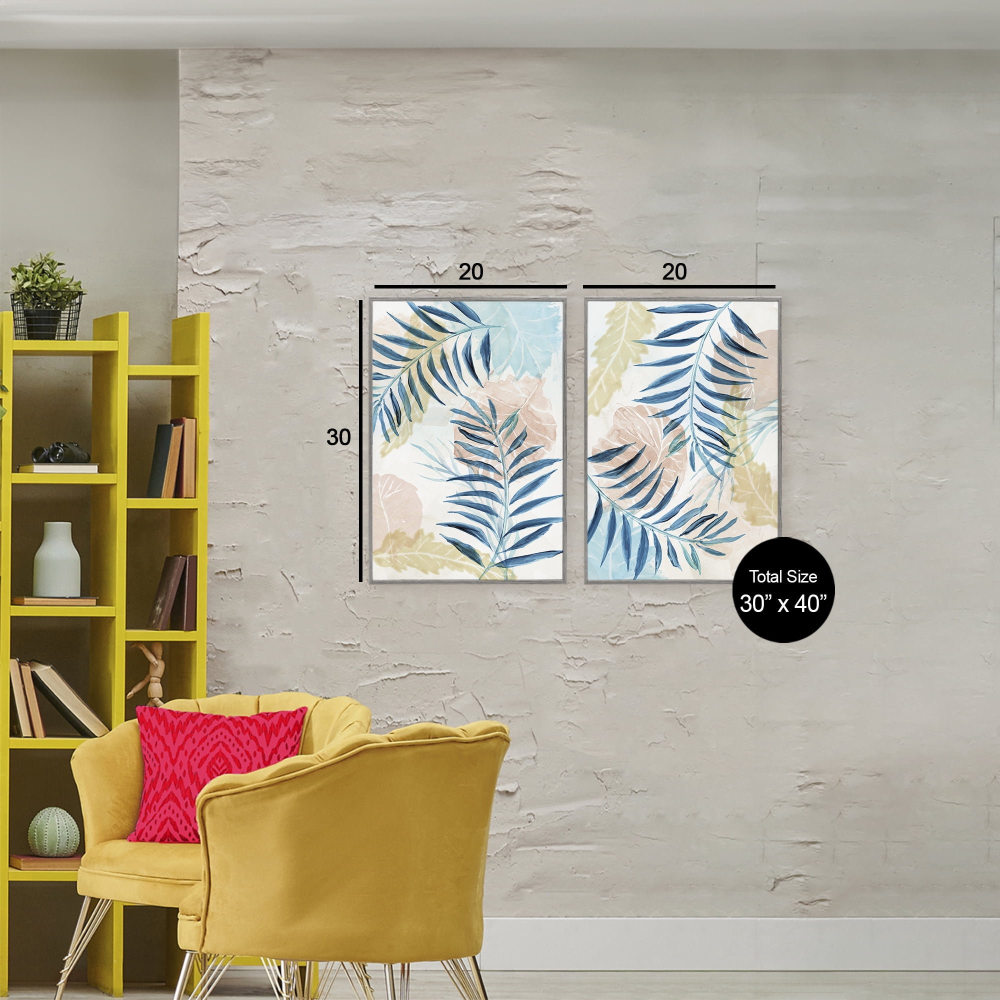 Stupell Industries Pastel & Blue Palm Fronds 2 Piece Gray Framed Giclee Art Set, design by Nan