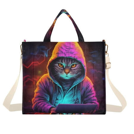 Cat Hoodie Notebook Corduroy Tote Bag Handbag Large Messenger Bag Shoulder Crossbody Zipper Bag Purse