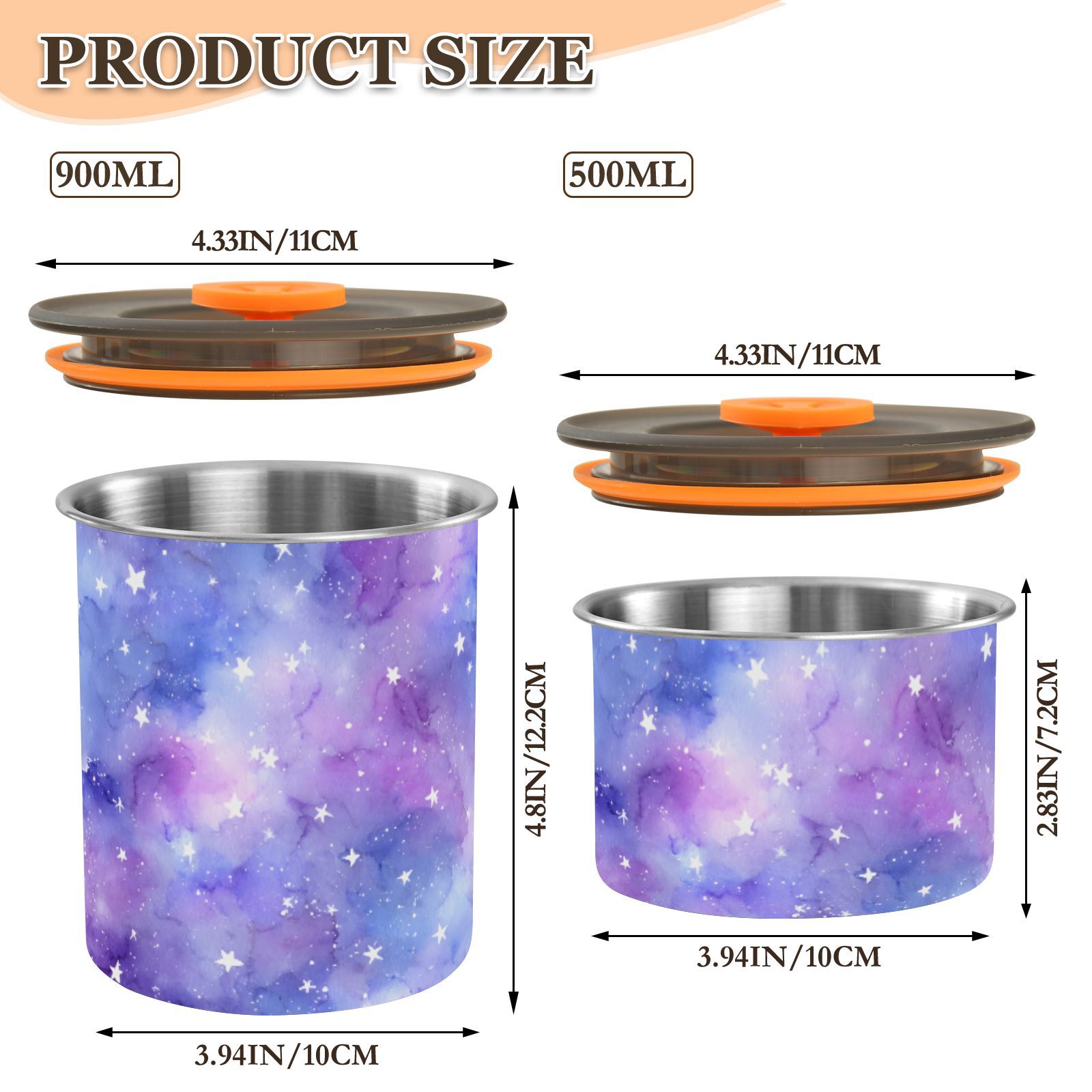 Stars Purple Airtight Coffee Bean Canister 30oz Food Storage Containers with Lids For Gournd, Tea, Sugar, Flour, Rice, Cereal, Candy Cookie Jar