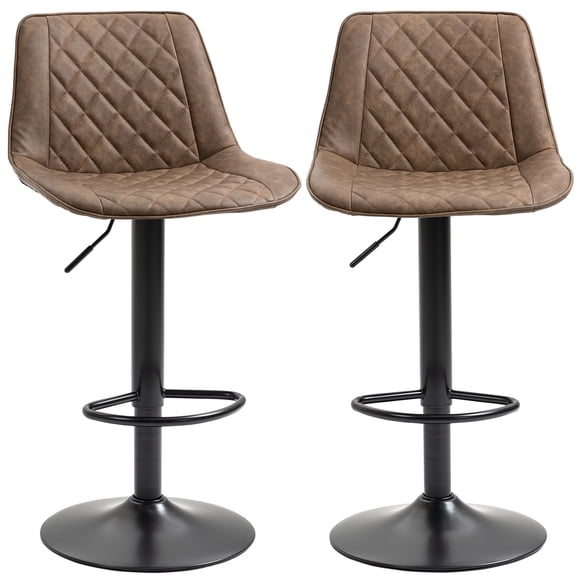 Bar Stools Set of 2, Swivel Counter Height Barstools with Back, Footrest, Adjustable Height, Dark Brown