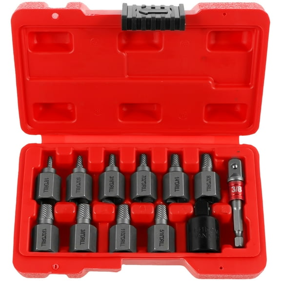Sutowe 12Pcs Screw Extractor Set Steel Easy Out Damaged Screw Remover Tool Kit with 3/8inch Hex Adapter Bolts Extractor Kit for Broken Rounded Bolts