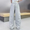 thumbnail image 4 of lnmuld Kids Contrast White Piping Track Pants Elastic Drawstring High Waist Thin Loose Jogger Casual Sport Bottoms Size:11-12 Years, 4 of 7
