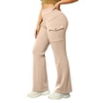 thumbnail image 2 of MMJ Cargo Pants for Women Flare Leg High Waist Fleece Lined with Pockets Stretch Casual Trousers Full Length Comfortable Warm Outdoor Hiking Travel, 2 of 8