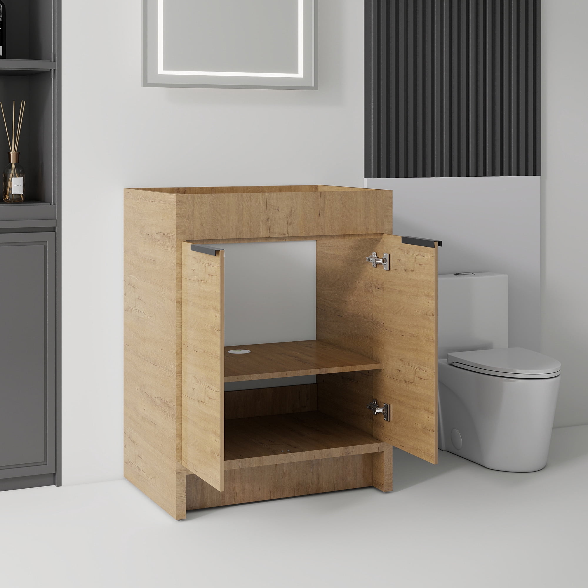 Leumius 24" Bathroom Vanity Cabinet with Soft-Close Double Doors,Freestanding Bathroom Vanity,Spacious Interior Storage,Cabinet Only,Oak