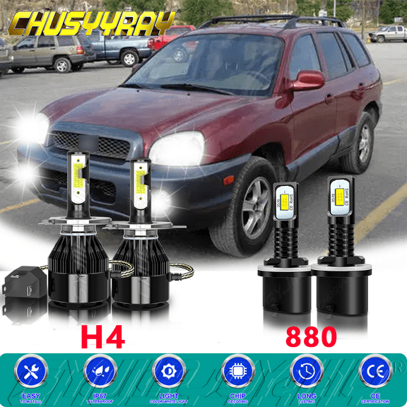 For Hyundai Santa Fe 2002-2006 4x Combo 9003 880 LED Headlight Fog Light Bulbs
