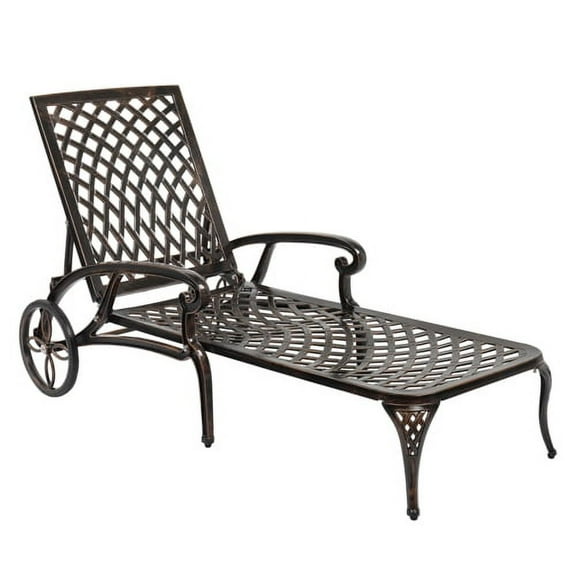 VINGLI Aluminum 3 Position Adjustable Backrest and Wheels Chaise Lounge Antique Bronze