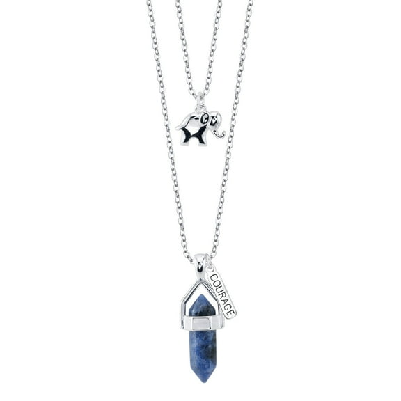 Believe By Brilliance Fine Silver Plated Sodalite Two Layer Necklace with "Strength" & Crystal Tree Charm, 16" 2" Extender & 18" 2" Extender