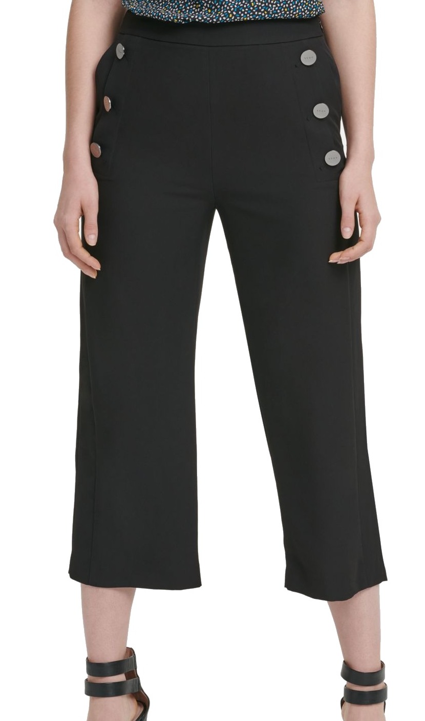 Womens Sailor Pants Button-Trim Cropped 