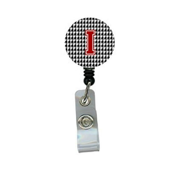 Houndstooth Black Initial I Monogram Initial Retractable Badge Reel Or Id Holder With Clip
