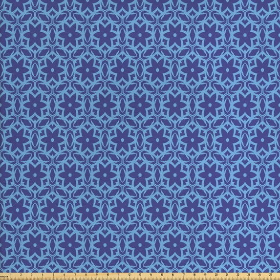 Floral Upholstery Fabric by the Yard, Abstract Continuous Pattern with Geometric Elements and Flowers, Decorative Fabric for DIY and Home Accents, Lavender Azure Blue by Ambesonne