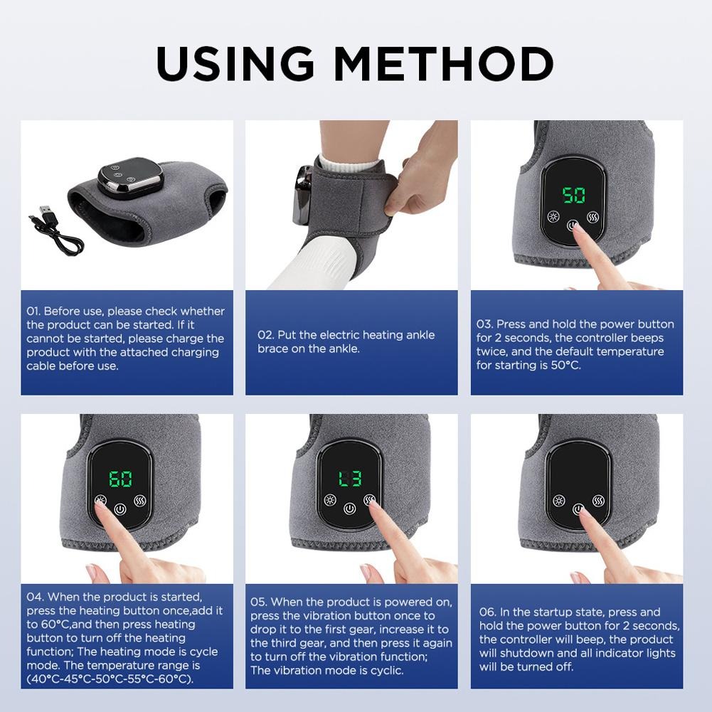 GUIREN Ankle Foot Massager with Hot Compress and Vibration, 3 Temperature Settings and 3 Massage Modes, Rechargeable Portable Design for Home, Office