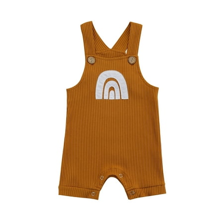 

Sunisery Newborn Baby Boys Girls Rainbow Print Ribbed Sleeveless Jumpsuits Summer Clothes Outfits Ginger 0-3 Months