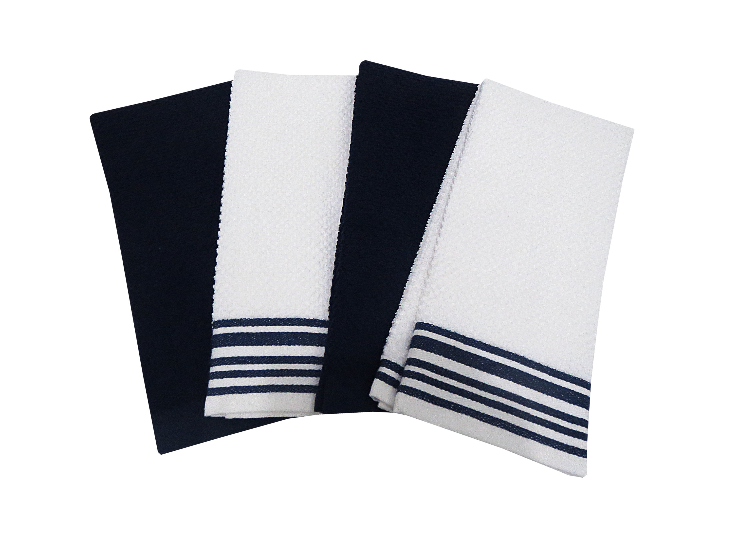 Mainstays 4 Piece Solid Stripe Kitchen Towel Set Navy