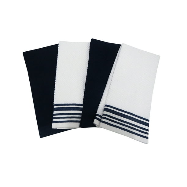 Mainstays 4Piece Solid Stripe Kitchen Towel Set, Navy