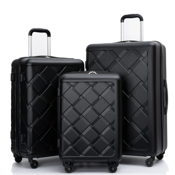 3 Piece Hardside Luggage Sets, Hardshell Suitcase Lightweight Durable Spinner Wheels.Black