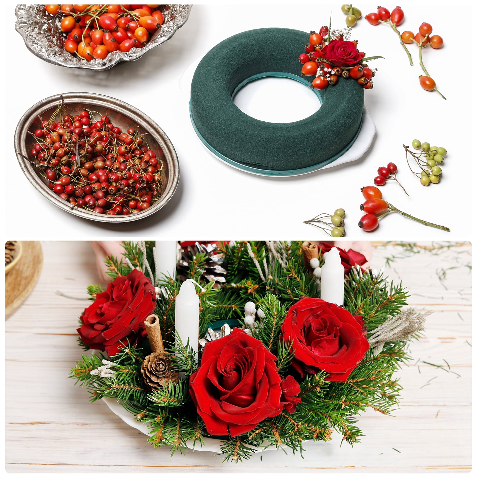 Foam Mud Block Ring Flower Foam Ring with Suction Cup 30CM Green Car Flower Mud for Holiday Decoration Wedding Car Decor