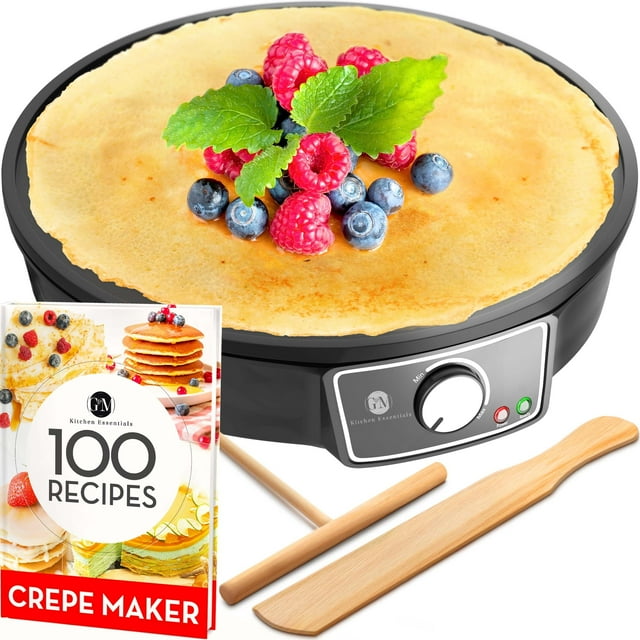Crepe Maker Machine (Easy to Use), Pancake Griddle“ Nonstick 12†Electric Griddle“ Pancake Maker, Batter Spreader, Wooden Spatula“ Crepe Pan for Crepes Roti, Tortilla, Blintzes“ Portable, Compact