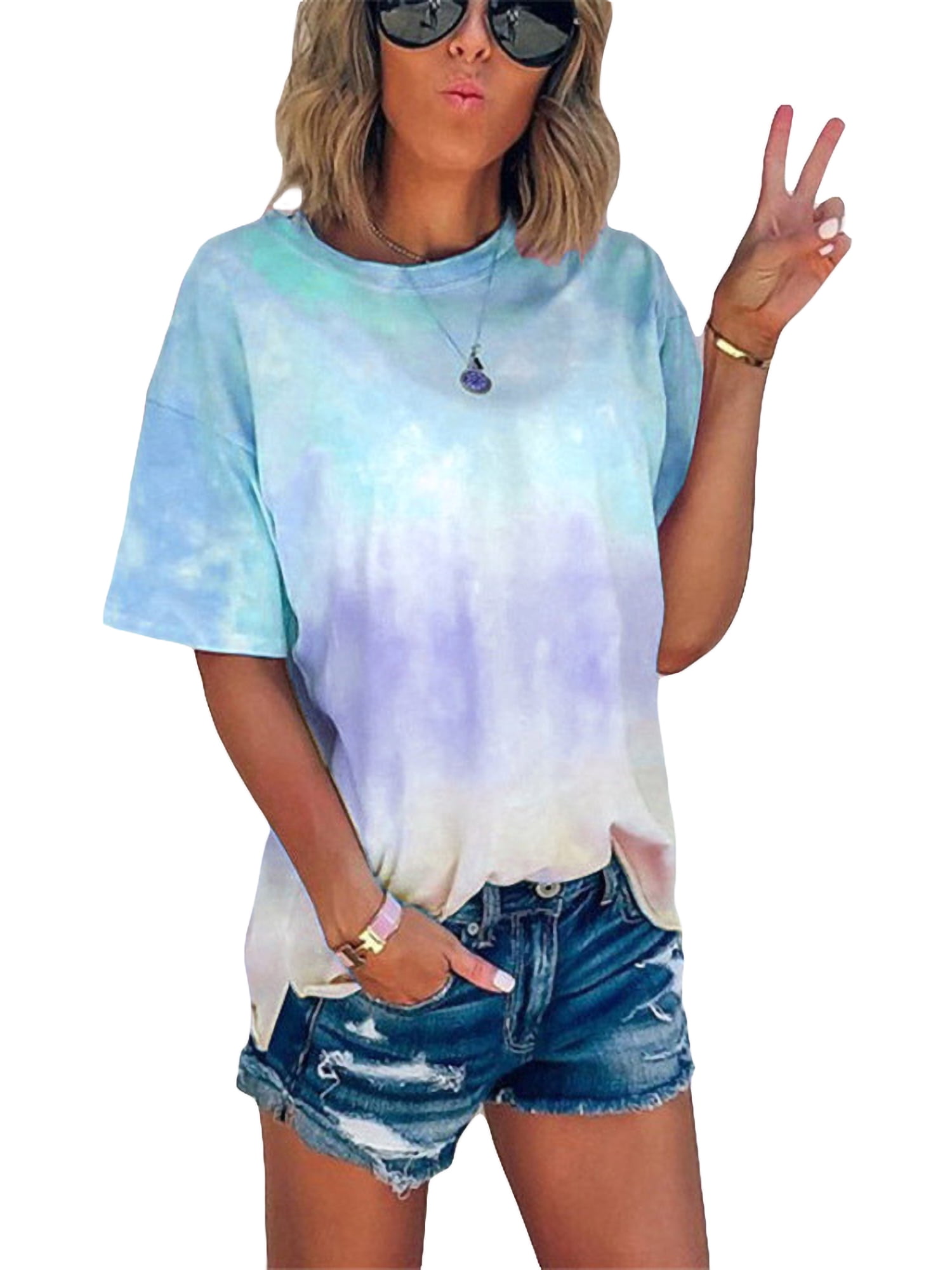 Round Neck Printed T Shirt for Womens Summer Short Sleeve Tops Loose Casual Tees Ladies Blouses 