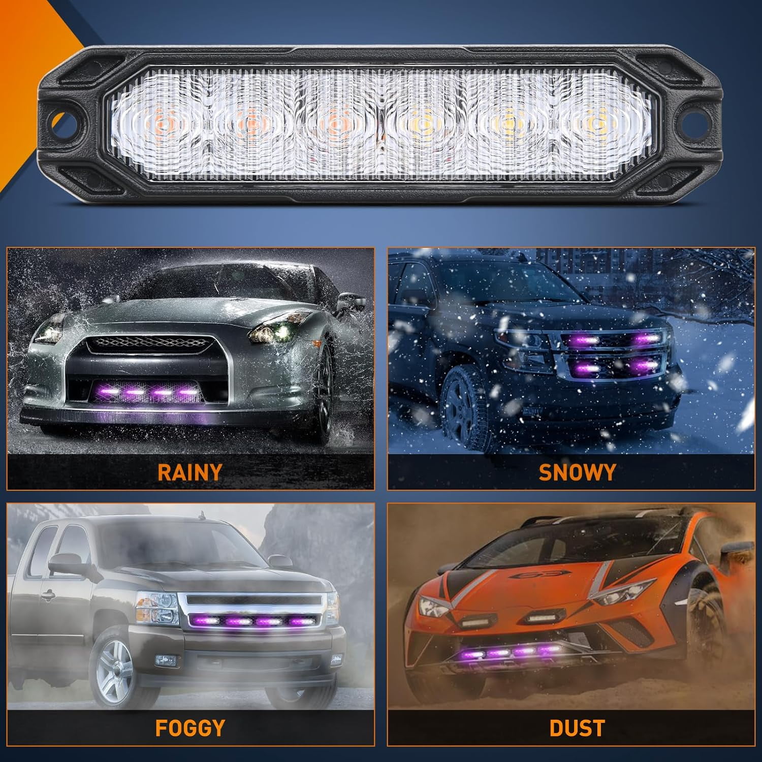 Nilight 6LED Emergency Strobe Lights 4PCS Ultra Slim Surface Mount Hazard Caution Light bar 12-24V Sync Feature Warning Flashing Light kit for Truck Car Vehicle ATV SUV UTV Purple and White