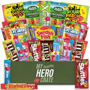 My Hero Crate Military Candy Care Package - 40 Pcs Variety Gift Basket with 20 Full Size Candies - Snack Box Pack with Gummy Bears, Skittles, Starburst, Twizzlers and More