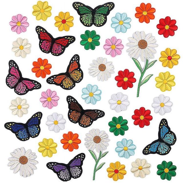 39 parches de ropa cosidos con plancha de mariposa, parches de bordado decorativos, juegos de calcomanías, parches de flores cosidos