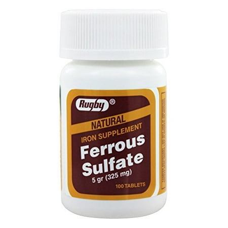 2 Pack Rugby Ferrous Sulfate 325mg Natural Iron Supplement 100 Tablets (Best Iron Supplement Ferrous Sulfate)